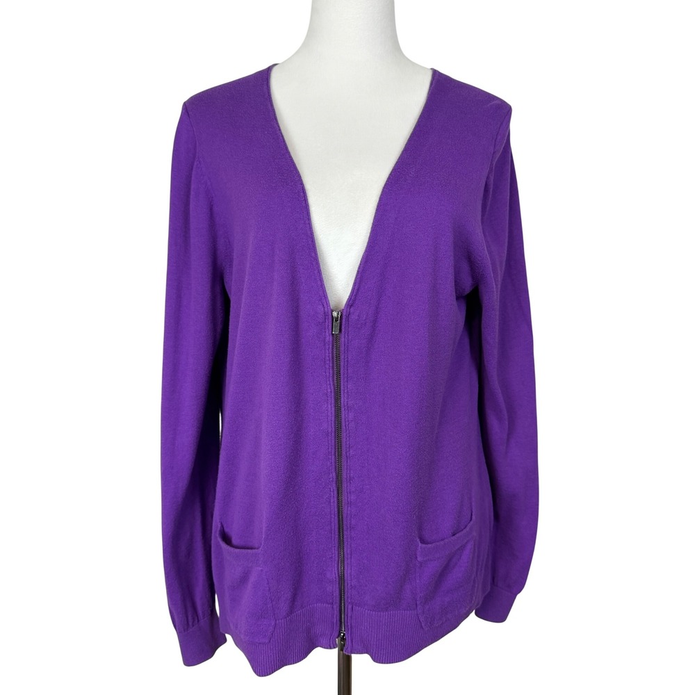 Lane Bryant Women 100% Cotton Cardigan 14/16 Purple Full Zip Pocket Sweater